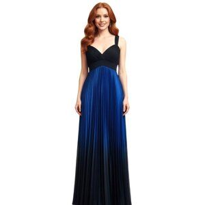 Betsy & Adam Whimsigoth Pleated Gown 6 Regency Flowy Coquette Balletcore Blue